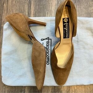 Fragiacomo Vintage High Heel Pumps Brown Suede Leather Slip On Round Toe Shoes 9